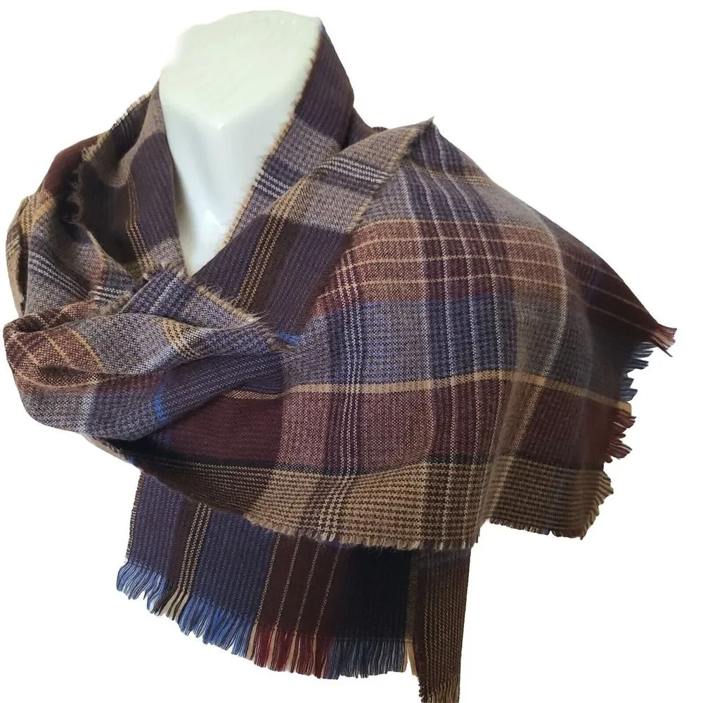 PACO RABANNE scarf FRANCE Plaid brown/ blue/ tan Acrylic unisex 54
